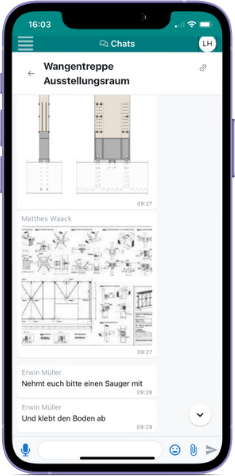 Der Chat in der Artesa Handwerkersoftware