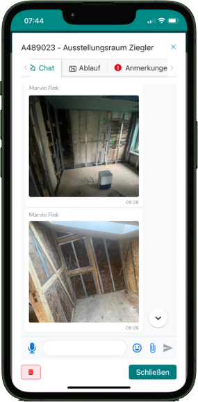 Der Chat in der Auftragsakte.
