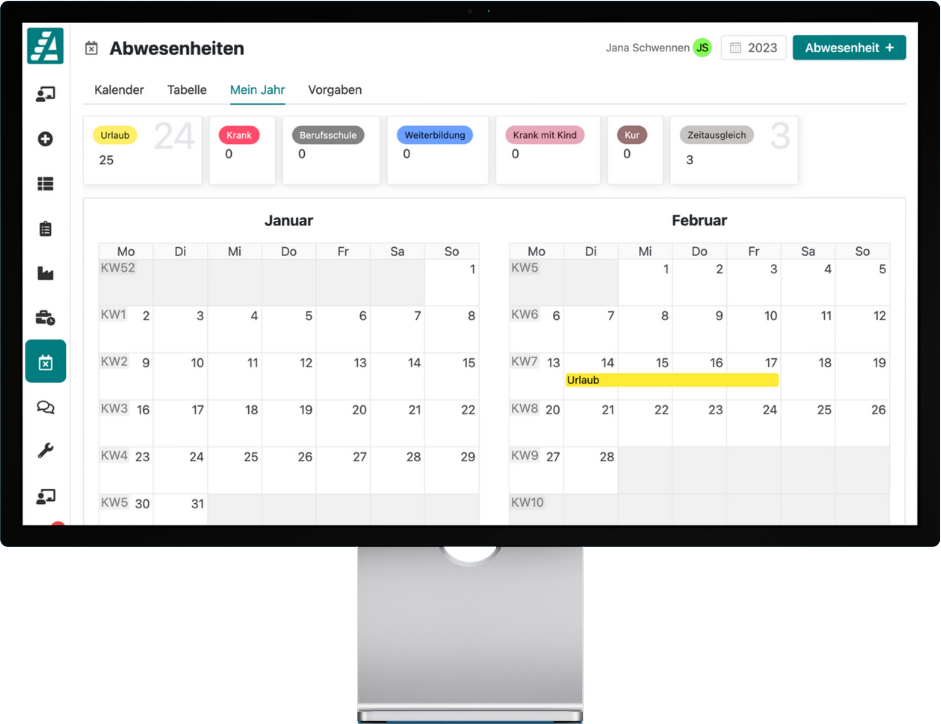 Die Ansicht "Mein Jahr" mit einem Kalender für alle geplanten Abwesenheiten.