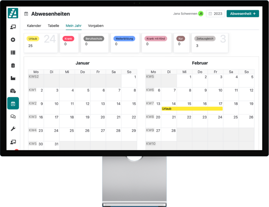 Die Ansicht \"Mein Jahr\" mit einem Kalender für alle geplanten Abwesenheiten.