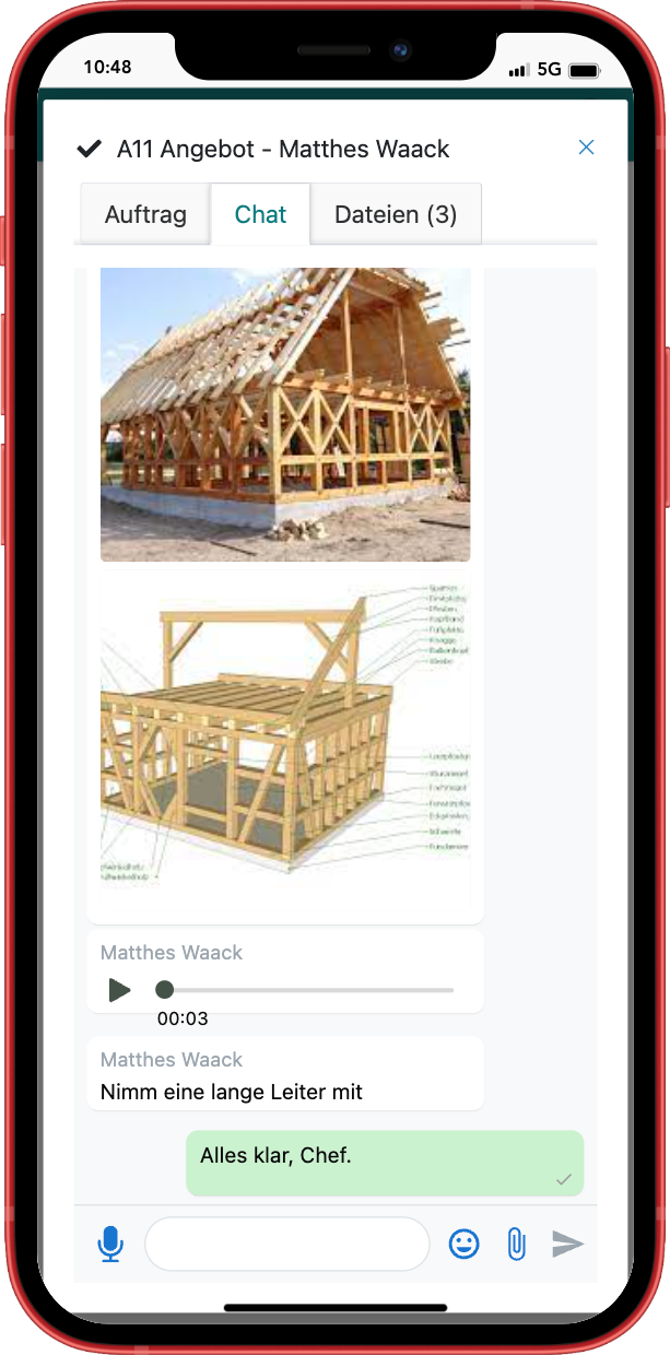 Chat in der Erfassung für die Handwerker auf der Baustelle