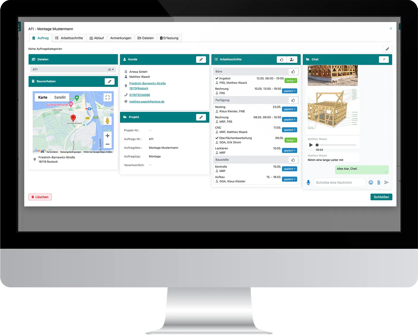 Chat in der Auftragsakte im Büro