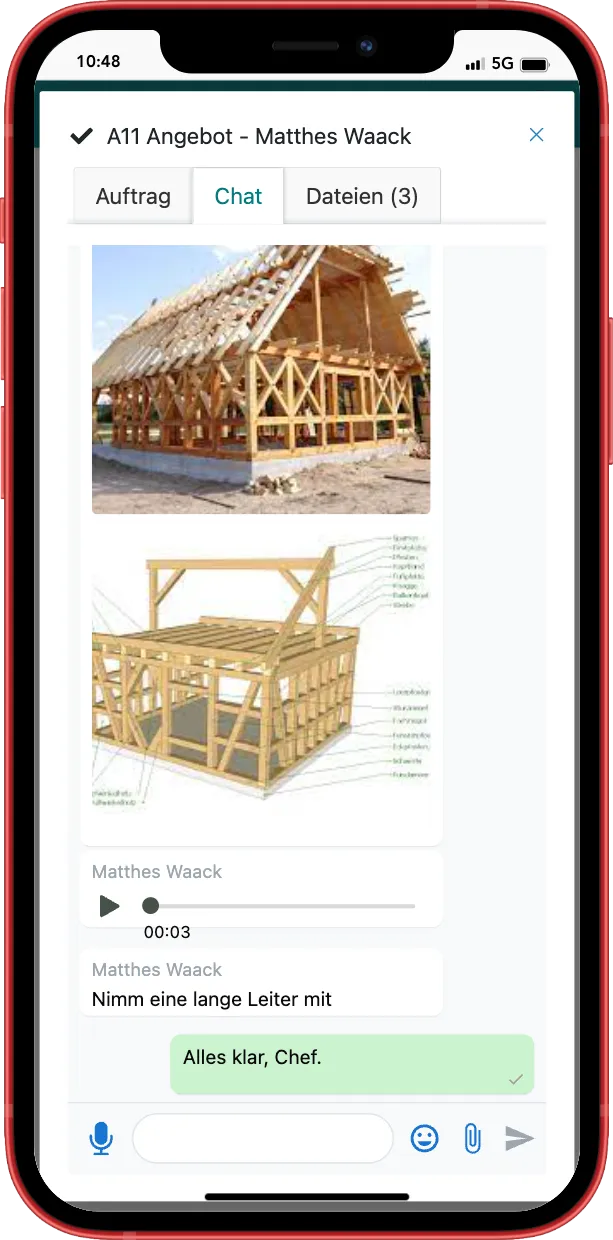 Chat in der Erfassung für die Handwerker auf der Baustelle