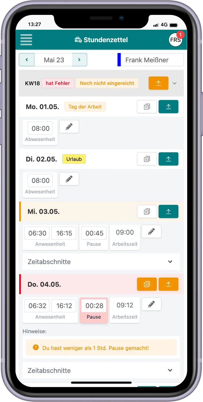 Stundenzettel jetzt noch übersichtlicher