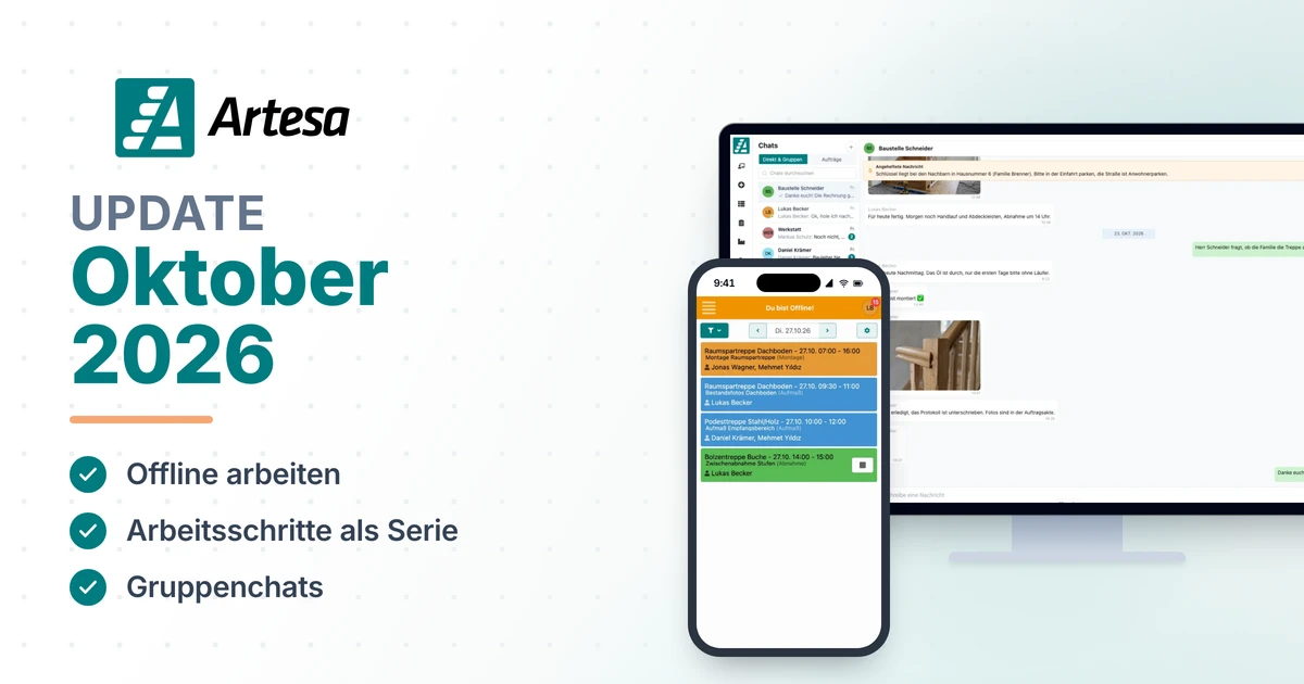 Update Oktober 2026: Neue Funktionen in Artesa