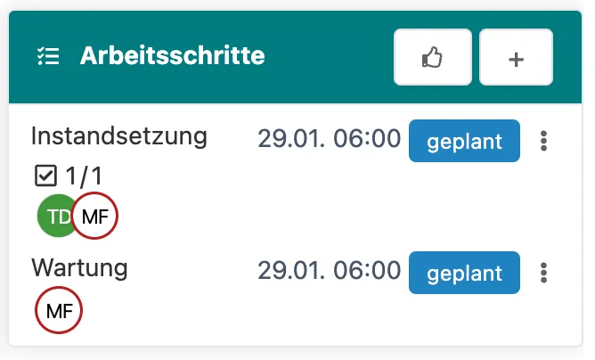 Abwesenheiten in der Auftragsakte.