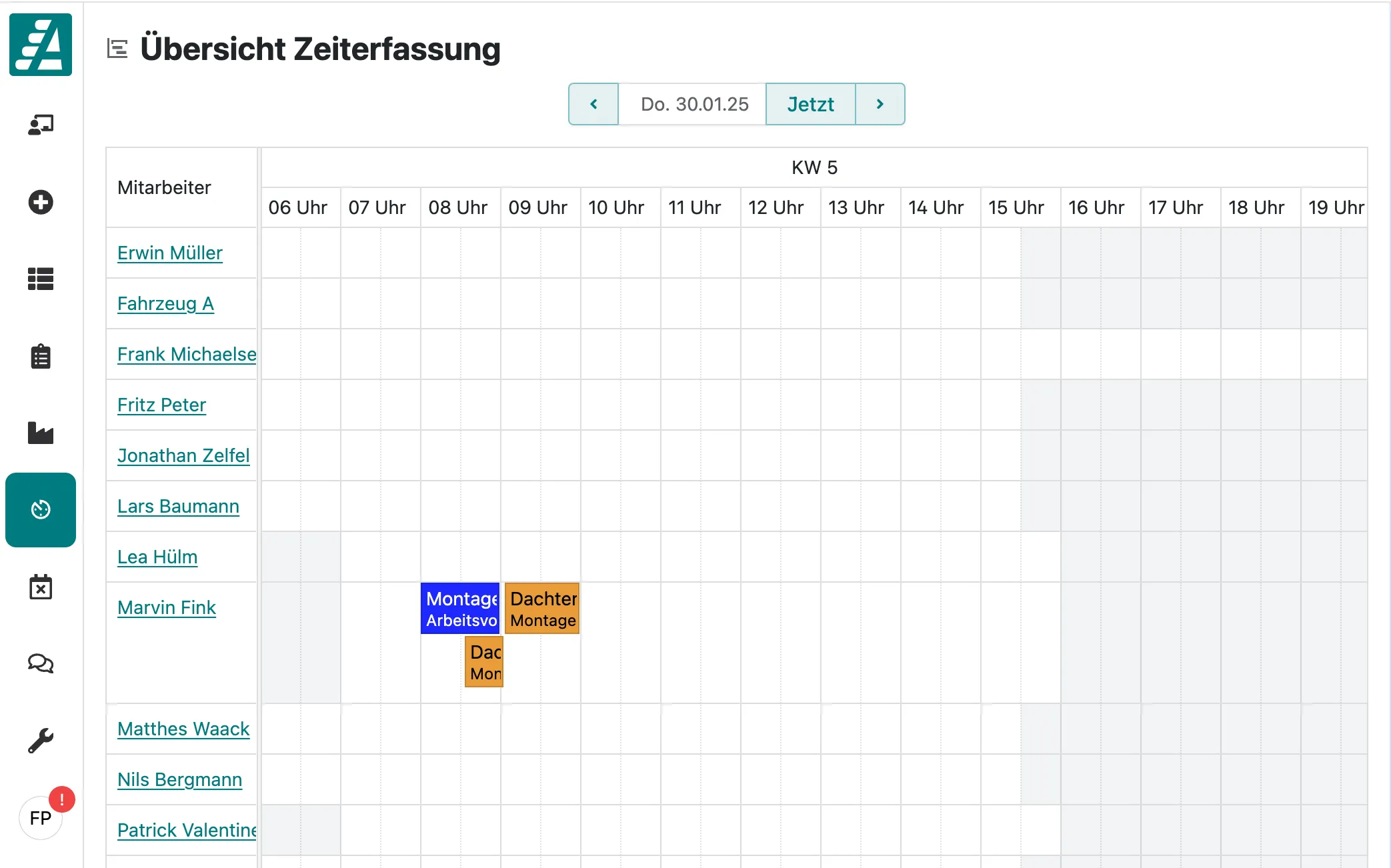 Übersicht Zeiterfassung.