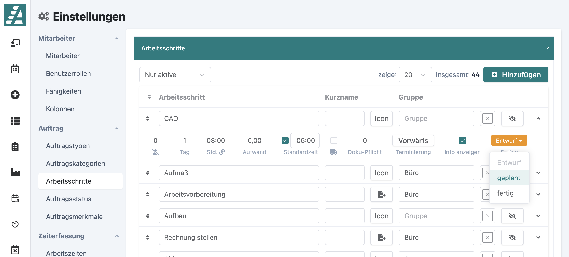 Arbeitsschrittstatus automatisch auf "geplant" setzen