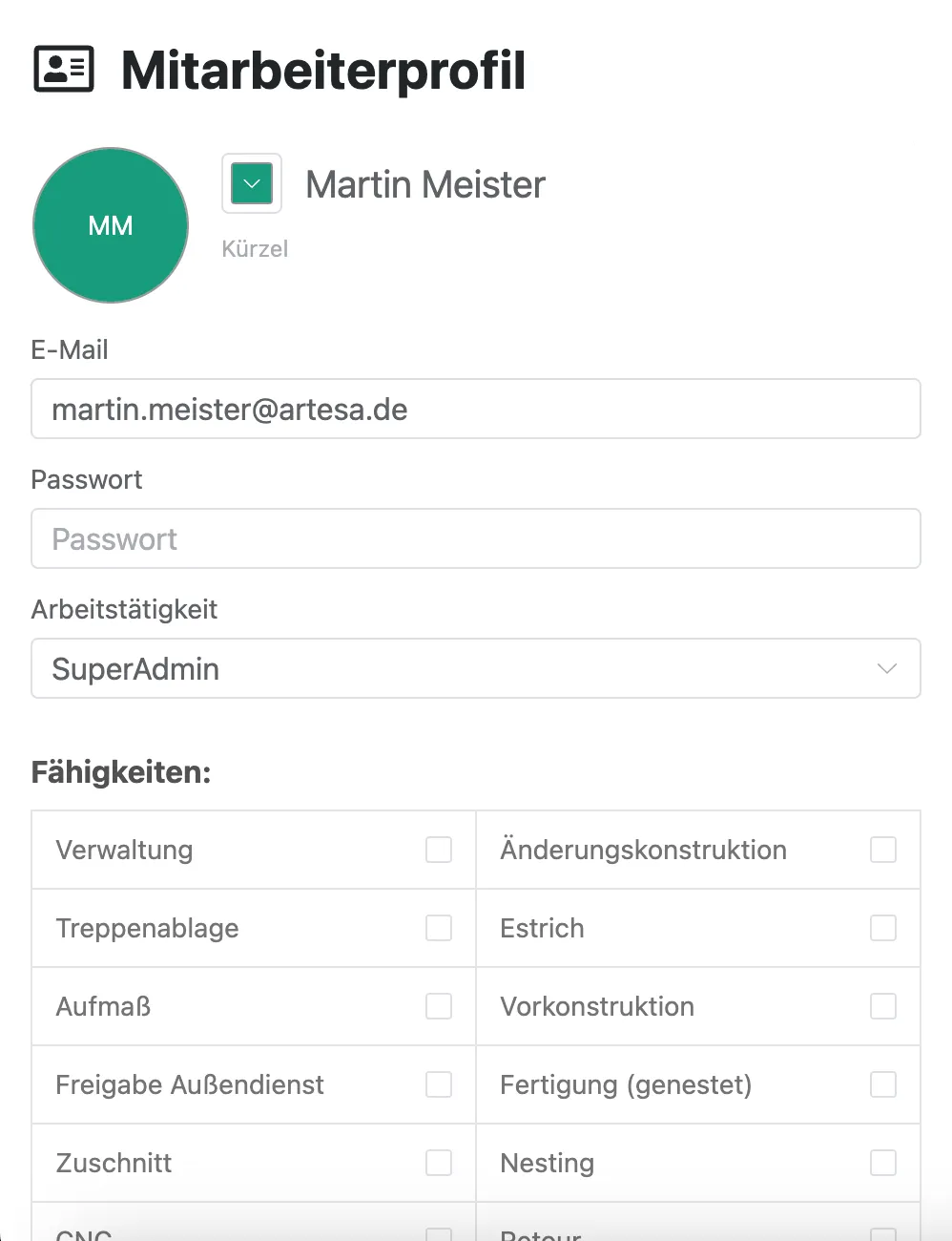 Fähigkeiten im Mitarbeiterprofil